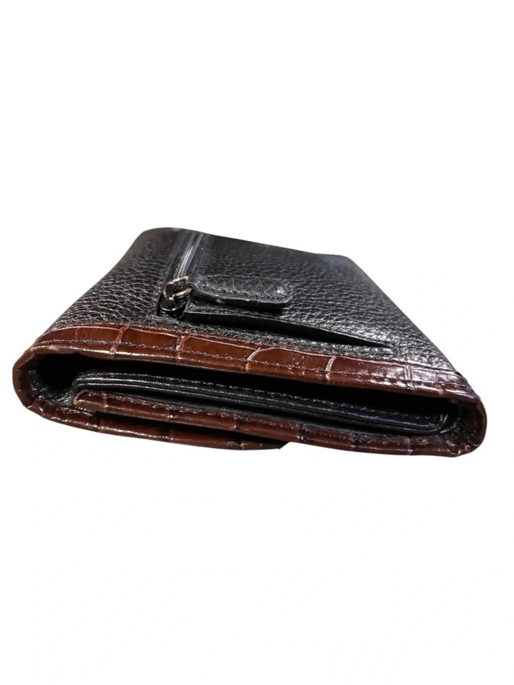 Brighton Black & Brown Leather Organizer Wallet Crossbody | Croc Embossed